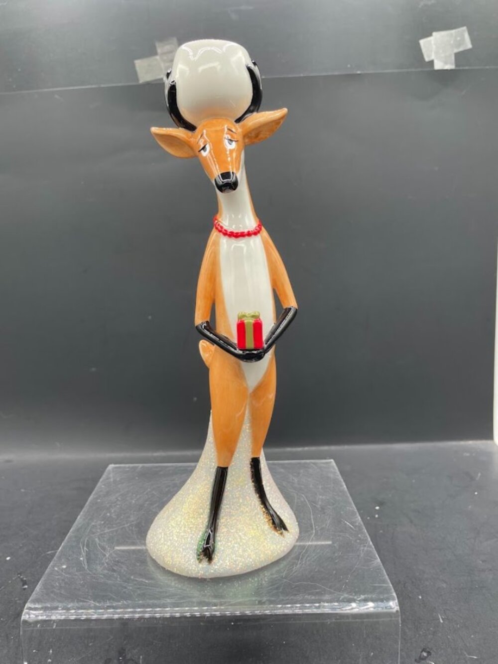2005 Dept 56 Reindeer Games Ceramic Doe Reindeer Taper Candle Stick Holder